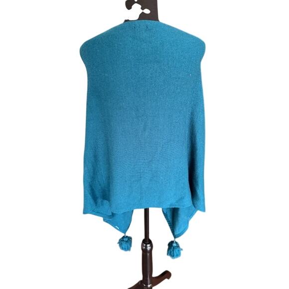 Ann Taylor Teal Knit Poncho Top Tassel Sleeves One Size - Picture 3 of 5